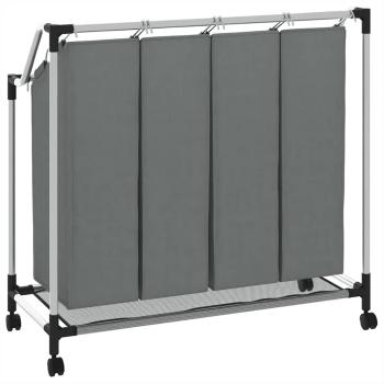 Wäschekorb mit Rollen 4 Fächer Grau