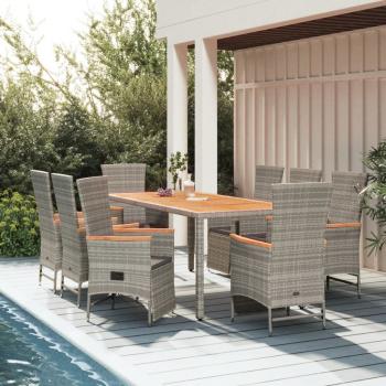 ARDEBO.de - 9-tlg. Garten-Essgruppe mit Kissen Grau Poly Rattan