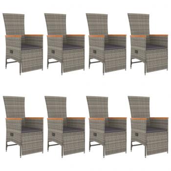 9-tlg. Garten-Essgruppe mit Kissen Grau Poly Rattan