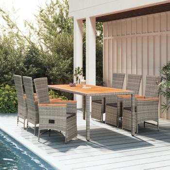 ARDEBO.de - 7-tlg. Garten-Essgruppe mit Kissen Grau Poly Rattan