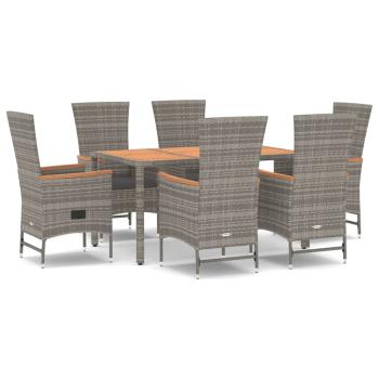 7-tlg. Garten-Essgruppe mit Kissen Grau Poly Rattan