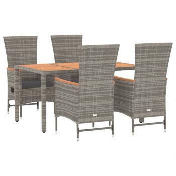 5-tlg. Garten-Essgruppe mit Kissen Grau Poly Rattan
