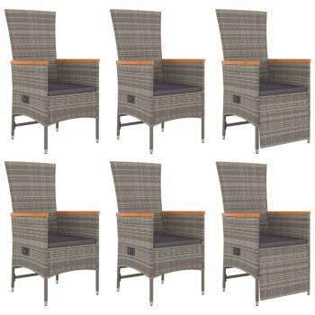 7-tlg. Garten-Essgruppe mit Kissen Grau Poly Rattan