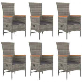 7-tlg. Garten-Essgruppe mit Kissen Grau Poly Rattan