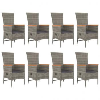 9-tlg. Garten-Essgruppe mit Kissen Grau Poly Rattan