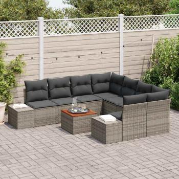 Garten Sofa Set 9-teilig Grau Poly Rattan Garten Sofa Set