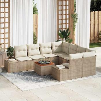 ARDEBO.de - Garten Sofa Set 9 Teile Beige und Creme Rattan, Polyester