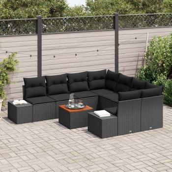 Garten Sofaset 9-teilig Schwarz Poly Rattan Garten Sofaset