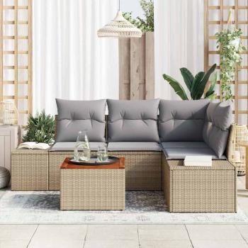Garten Sofa Set 5 Teile Beige und Grau Rattan & Polyesterkissen