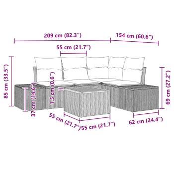 Garten-Sofa-Set 5 Teile Schwarz Poly-Rattan, gehärtetes Glas, Stahl