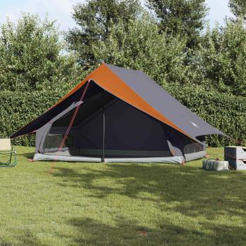 ARDEBO.de - Familienzelt 7-Personen Grau und Orange Polyester 7-Personen
