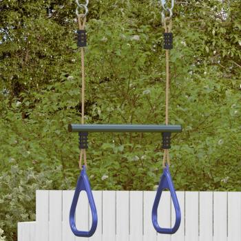 ARDEBO.de - Trapezstange mit Turnringen für Kinder Blau Dunkelgrün Stahl