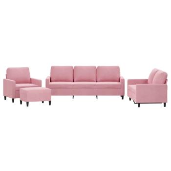 4-tlg. Sofagarnitur mit Kissen Rosa Samt