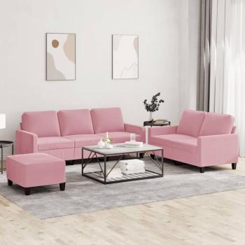 ARDEBO.de - 3-tlg. Sofagarnitur mit Kissen Rosa Samt