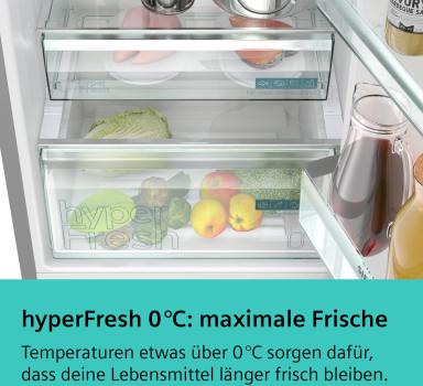 Siemens KG49N4XAF iQ500 Stand Kühl-Gefrierkombination, 70 cm breit, 440 L, Total noFrost, hyperFresh 0°C, Individuelle Temperaturregelung, bottleRack, Gebürsteter schwarzer Stahl AntiFingerprint