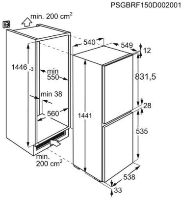 AEG OSC5S141ES Einbau Kühl-Gefrierkombination, Nischenhöhe 144,6 cm, 217 L, LowFrost, Schlepptür, Frostmatic, Flexi-Space