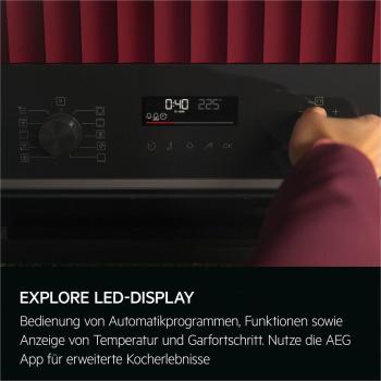 AEG TS6PB501AB 6000 SenseCook A+ Einbaubackofen, 60 cm breit, 71 L, AirFry, WLAN-fähig, Kerntemperatursensor, Pyrolyse, schwarz
