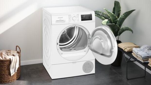 Siemens WT43HV04 iQ300 8kg EEK: D Wärmepumpentrockner, 60 cm breit, autoDry, Touch LED-Display, easyClean-Filter, softDry-Trommelsystem, weiß