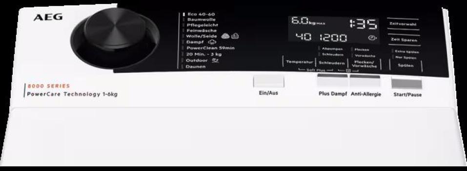 AEG LTR8E70368 6kg Toplader, 40 cm breit, 1251 U/Min, PowerCare, ProSense-Mengenautomatik, Startzeitvorwahl, Nachlegefunktion, PowerClean, weiß