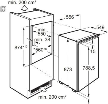 AEG OSF5O881DF Einbaukühlschrank mit Gefrierfach, Nischenhöhe 88 cm, 118 L, Festtürtechnik, OptiSpace, TouchControl-Bedienelement, FlexiShelf, weiß