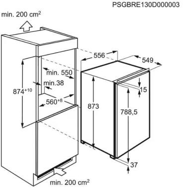 AEG OSF5O88EF Einbaukühlschrank mit Gefrierfach, Nischenhöhe 88 cm, 118 L, Festtürtechnik, OptiSpace, TouchControl-Bedienelement, LED-Beleuchtung, weiß