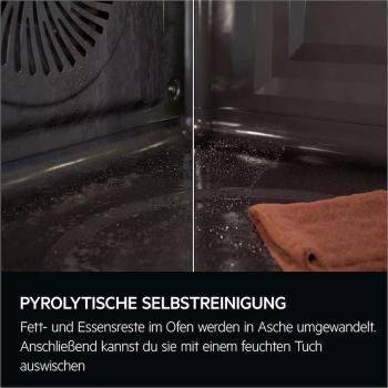 AEG TE7PB621AB A++ Einbaubackofen, 60 cm breit, 71L, Pyrolyse, WLAN-fähig, Grillfunktion, Kindersicherung,Full Touch-Display, schwarz