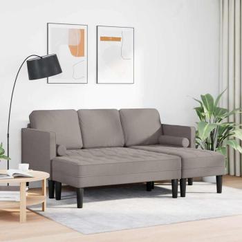 2-teiliges Sofa Set mit Kissen in taupefarbenem Stoff