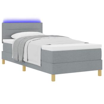 Boxspringbett mit Matratze & LED Licht Grau 90x200 cm Stoff