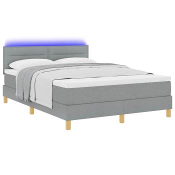 ARDEBO.de - Boxspringbett mit Matratze & LED Hellgrau 160x200 cm Stoff