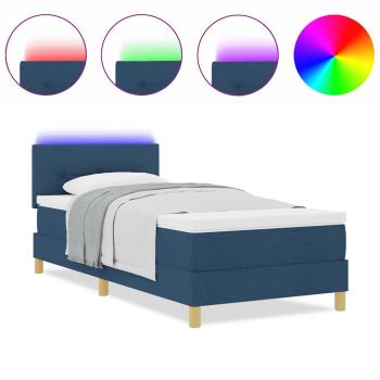 Boxspringbett mit Matratze & LED Blau 100x200 cm Stoff