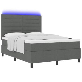 ARDEBO.de - Boxspringbett mit Matratze & LED Dunkelgrau 140x200 cm Stoff
