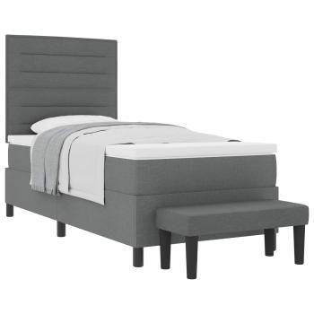 ARDEBO.de - Boxspringbett mit Matratze & Bank Dunkelgrau 90x200 cm Stoff