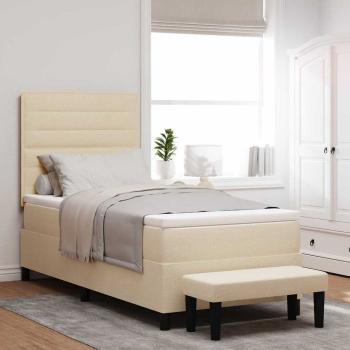 ARDEBO.de - Boxspringbett mit Matratze & Bank Creme 100x200 cm Stoff