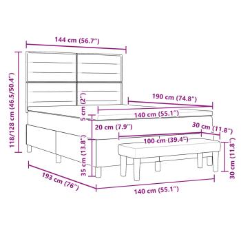 Boxspringbett mit Matratze & Bank Hellgrau 140x190 cm Stoff