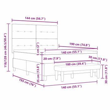 Boxspringbett mit Matratze & Bank Blau 140x190 cm Stoff