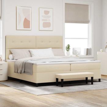 ARDEBO.de - Boxspringbett mit Matratze & Bank Creme 200x200 cm Stoff