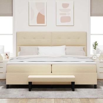 Boxspringbett mit Matratze & Bank Creme 200x200 cm Stoff