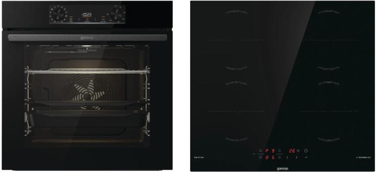 ARDEBO.de Gorenje Black Induct Set 2 EEK: A Backofen-Set mit Induktionskochfeld (BOS6737E06BG + GI6401BSC) 59,5 cm breit, 77 L, schwarz