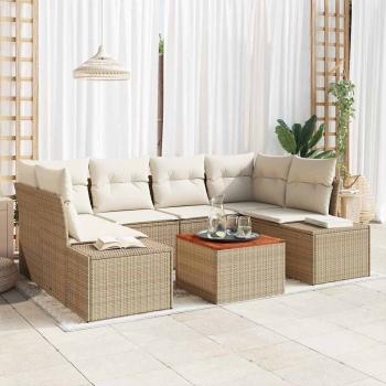 ARDEBO.de - Garten-Sofa-Set 7 Teile Beige Poly Rattan Outdoor-Sofa-Set