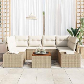Garten-Sofa-Set 7 Teile Beige Poly Rattan Outdoor-Sofa-Set