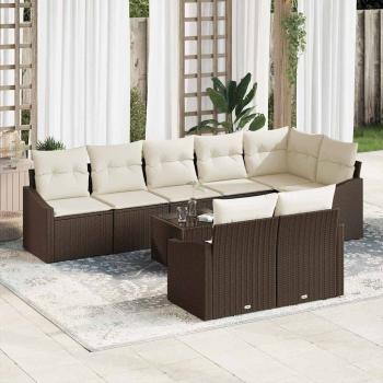 ARDEBO.de - Garten Essgruppe Set von 9 Creme und Braun Rattan und Polyester