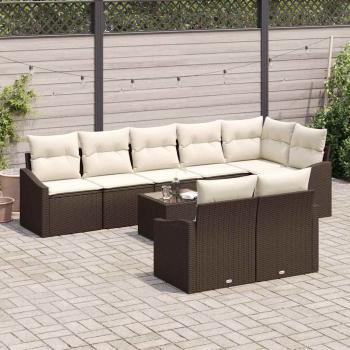 Garten Essgruppe Set von 9 Creme und Braun Rattan und Polyester