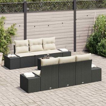 Garten Sofa Set 7-teilig Schwarz und Weiß Rattan, Polyester