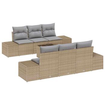 Garten Sofa Set 7 Teile Beige und Hellgrau Rattan, Polyester