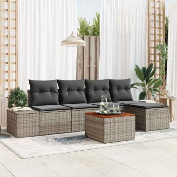 ARDEBO.de - 6-teiliges Garten-Sofa-Set mit Kissen Grau Poly Rattan Akazie