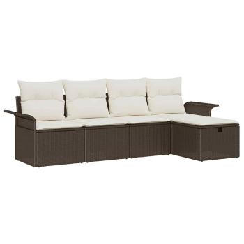 5 Teile Garten Sofa Set mit Kissen Braun Poly Rattan