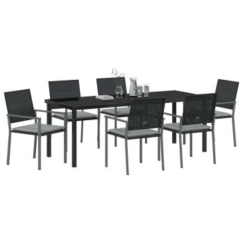 Garten Essgruppe 7 stk. Schwarz und Hellgrau PE-Rattan