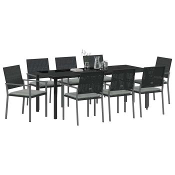 Garten Essgruppe 9 pcs Schwarz und Hellgrau PE-Rattan