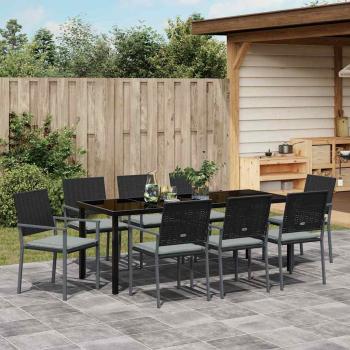 Garten Essgruppe 9 pcs Schwarz und Hellgrau PE-Rattan
