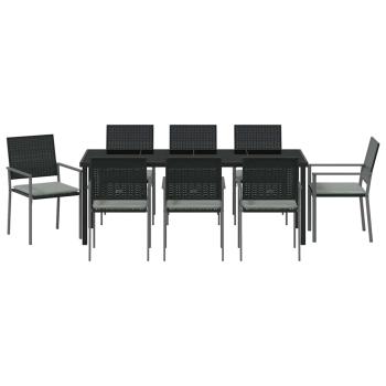 Garten Essgruppe 9 pcs Schwarz und Hellgrau PE-Rattan